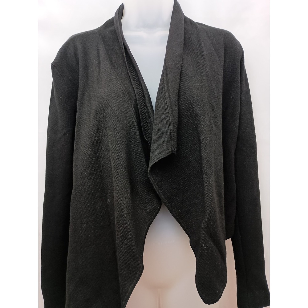 White House Black Market Black Draped Waterfall Cardigan Crest Button Cuff M